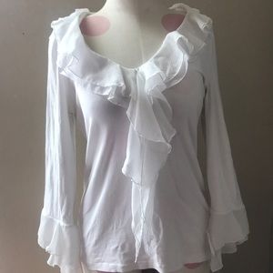 JONES NEW YORK WHITE RUFFLE LONG SLEEVE TOP